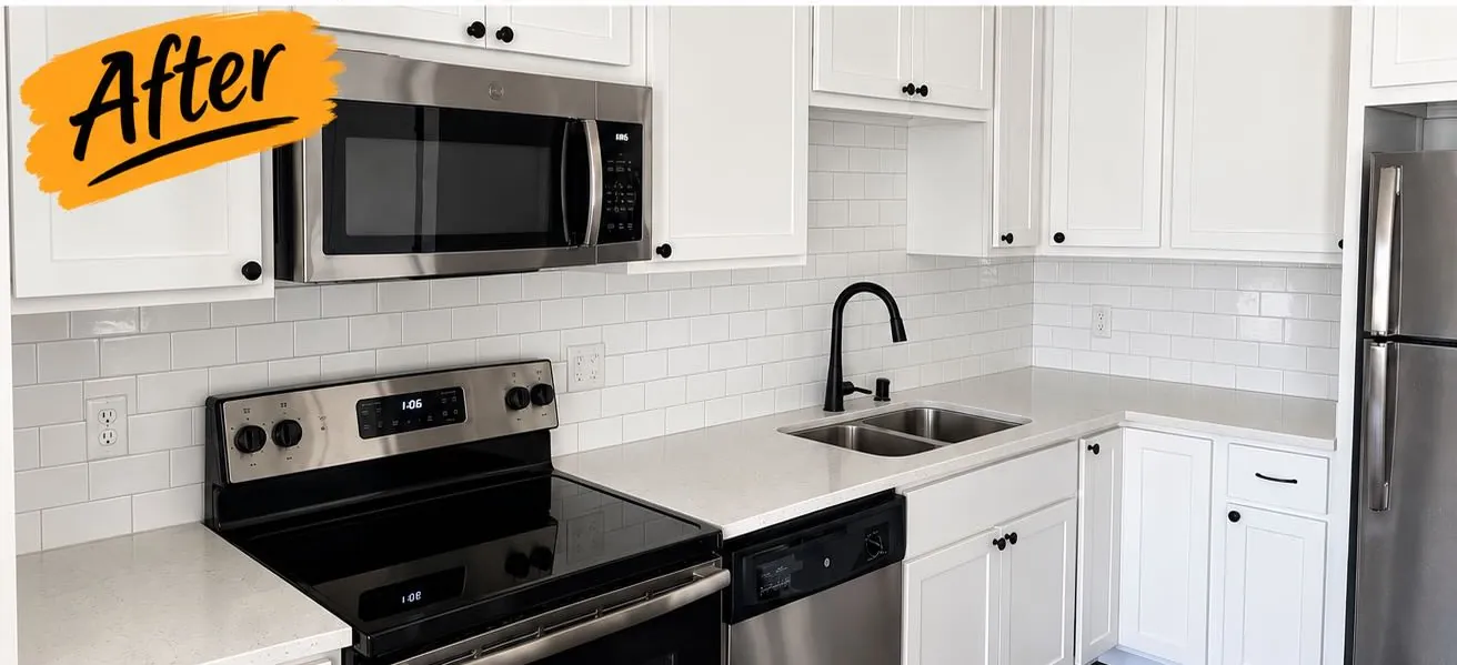 White kitchen with new subway tile backsplash